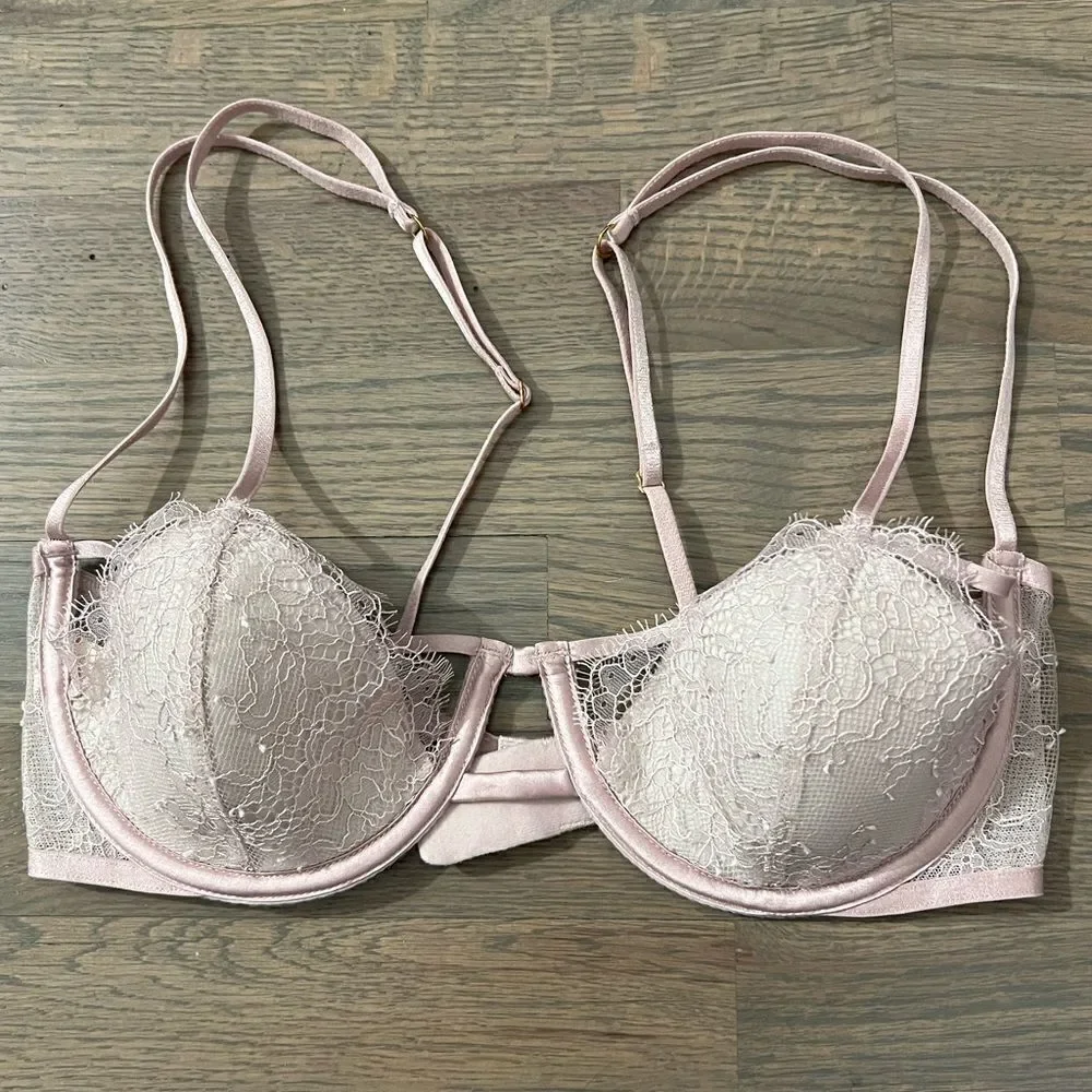 Victoria's Secret Very Lined strappy Balconet underwire Bra pink 34C